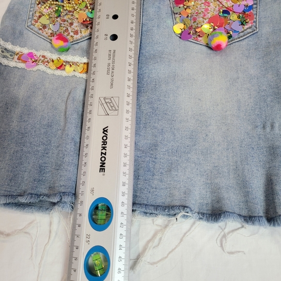 Girls Denim Skirt Upcycled Button Up Stretch Blue Denim. PARTY Christmas  size 6 - Picture 12 of 12